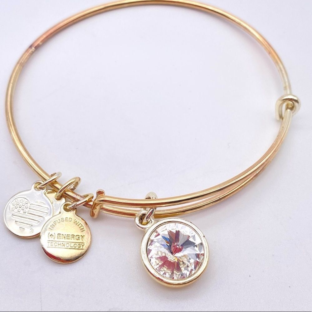Alex & Ani‎ Clear Swarovski April Birthday Crystal Birthstone Gold Bangle